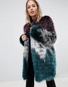 Urbancode Faux Fur Coat In Tri Color - Multi
