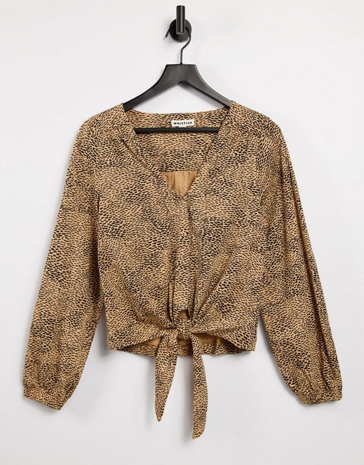 Whistles Tie Front Jersey Top In Animal Print-white