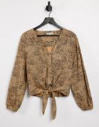 Whistles Tie Front Jersey Top In Animal Print-white