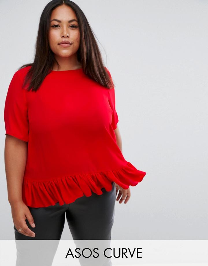 Asos Curve Ruffle Hem Tee - Red