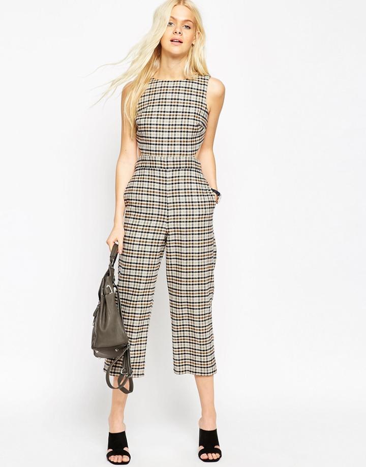 Asos Check Jumpsuit With Open Back Detail - Check