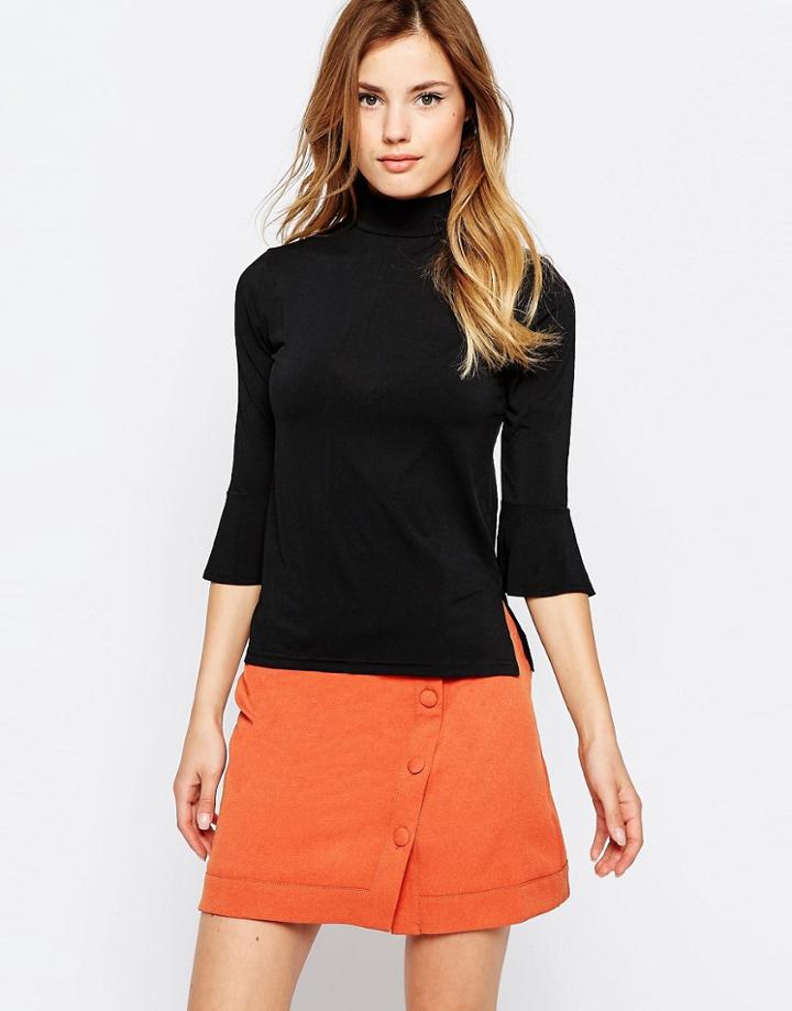 Daisy Street Top With Frill Sleeve - Black