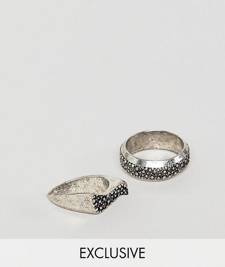 Reclaimed Vintage Inspired Textured Band & Signet Ring In 2 Pack Exclusive To Asos - Silver