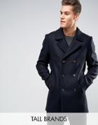 Ted Baker Tall Peacoat In Wool - Navy