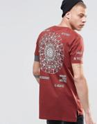 Asos Super Longline T-shirt With Spiral Graph Back Print And Step Hem - Fired Brick