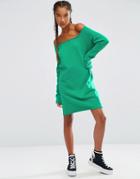 Asos Off Shoulder Sweat Dress - Green