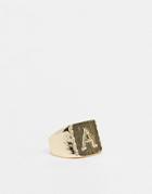 Asos Design Signet Ring With A Letter Design In Shiny Gold Tone