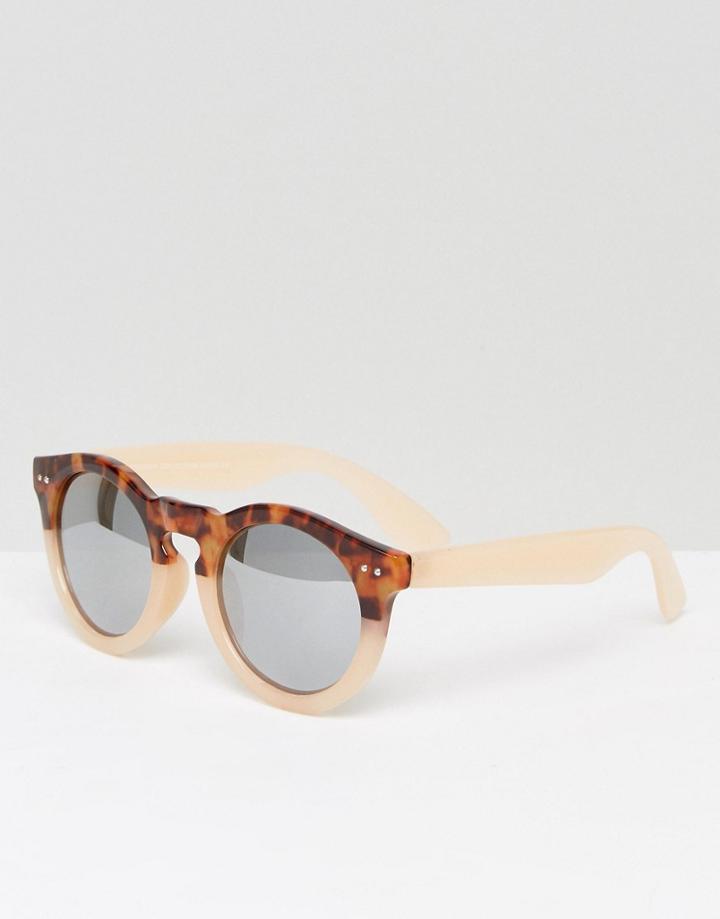 7x Round Contrast Sunglasses - Beige