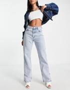 Na-kd High Waist Straight Side Slit Jeans In Light Blue