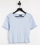 Asos Design Curve Short Sleeve Crop T-shirt With Contrast Stitch In Blue-blues
