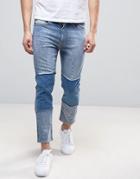 Love Moschino Cropped Slim Fit Jeans With Knee Patches And Back Waist Tab - Blue