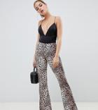 Missguided Petite Leopard Print Flare Pants In Multi - Multi