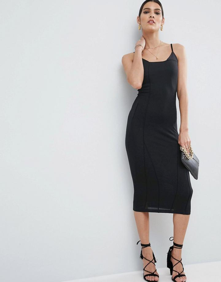 Asos Seam Detail Cami Midi Bodycon Dress - Beige