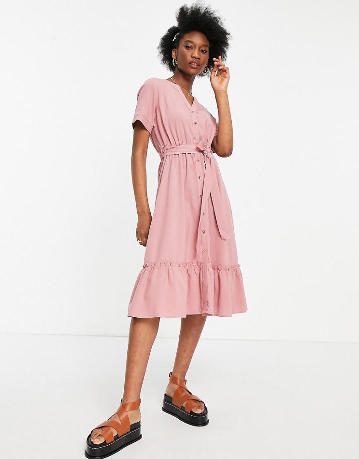 Qed London Tie Waist Midi Dress In Dark Rose-pink