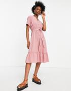 Qed London Tie Waist Midi Dress In Dark Rose-pink