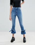 Asos Farleigh High Waist Slim Mom Jeans With Flared Bow Hem In Prince Wash - Blue