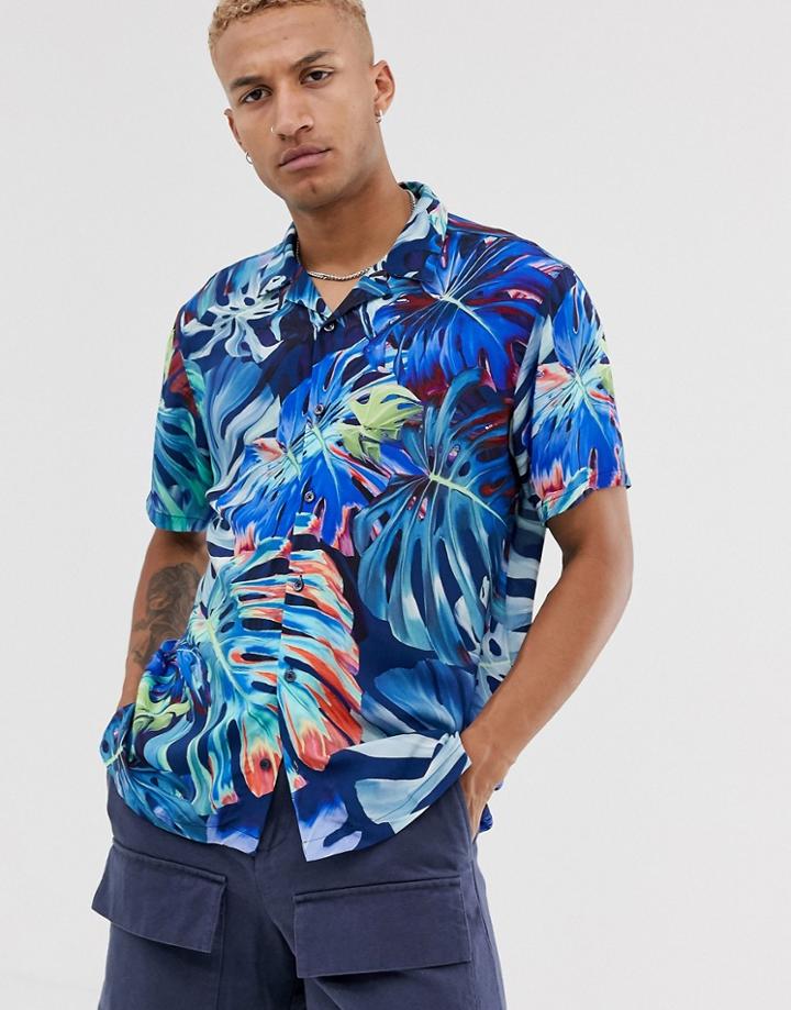 Bershka Short Sleeve Shirt With Multi Leaf Print