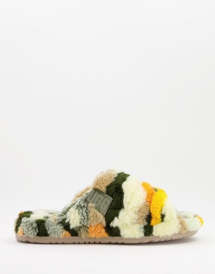 Ugg Fluff Slippers In Orange Camo-multi