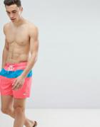 Hollister Core Guard Swim Shorts Seagull Logo In Shark Print In Coral - Pink