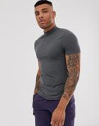 Asos Design Organic Muscle Fit T-shirt With Turtleneck In Washed Black - Green