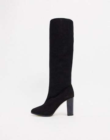 Karen Millen Sappho Suede Slouch High Knee Boots In Black