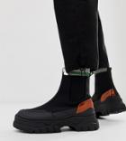 Asos Design Wide Fit Chelsea Boots In Black With Chunky Sole And Neon Pop Detail - Black