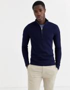 Selected Homme Textured Half Zip Knitted Sweater In Navy
