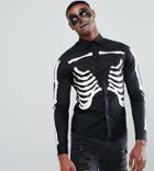 Asos Tall Halloween Stretch Slim Shirt With Rib Cage Print - Black