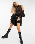 Heartbreak Knitted High Neck Crop Top In Chocolate Brown