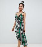 River Island Petite Midi Dress With Ruffle Front In Stripe - Multi
