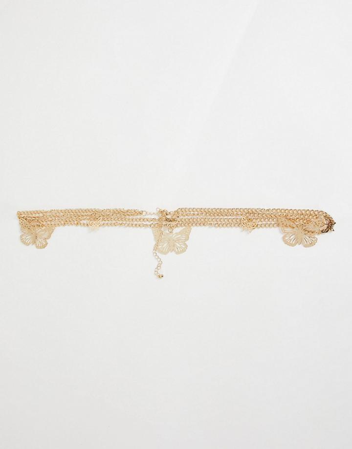 Asos Design Butterfly Chain Belt In Gold