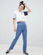 Daisy Street Cigarette Pants In Check - Blue