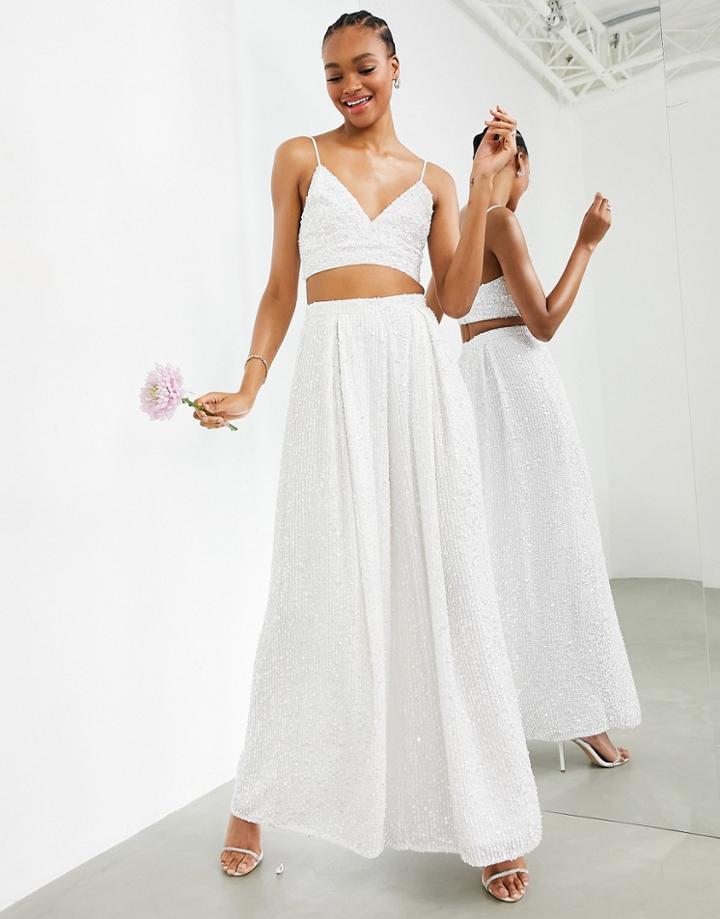 Asos Edition Wide Leg Embellished Bridal Pants-white