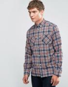 Bellfield Printed Check Shirt With Double Pocket - Blue