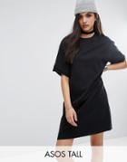 Asos Tall Ultimate T-shirt Dress With Rolled Sleeves - Black