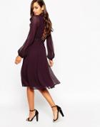 Asos Midi Dress With Metalwork And Lace Detail - Maroon