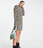 Topshop Tall High Neck Flippy Tiny Floral Tea Dress In Multi