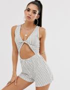 Asos Design Jersey Beach Romper With Twist Detail In Stripe-multi