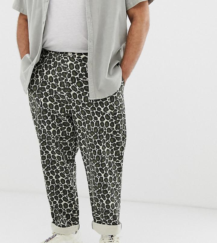 Asos Design Plus Fatigue Pants In Washed Animal Print-stone