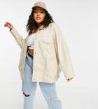 Threadbare Curve Maya Leather-look Trucker Jacket In Cream-white