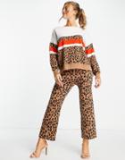 Never Fully Dressed Knitted Wide Leg Pant In Leopard - Part Of A Set-multi