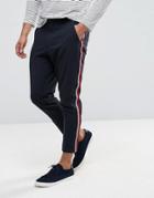 Asos Tapered Pants In Navy With Side Taping - Navy