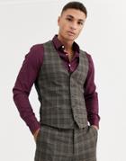 River Island Suit Vest In Brown Heritage Check