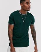 Asos Design T-shirt With Tipping In Green - Green
