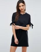 Asos T-shirt Dress With Bow Sleeve - Black