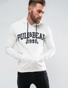 Pull & Bear Logo Hoodie In White - White
