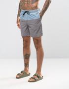 Asos Swim Shorts In Gray Acid Wash With Blue Panel Mid Length - Gray