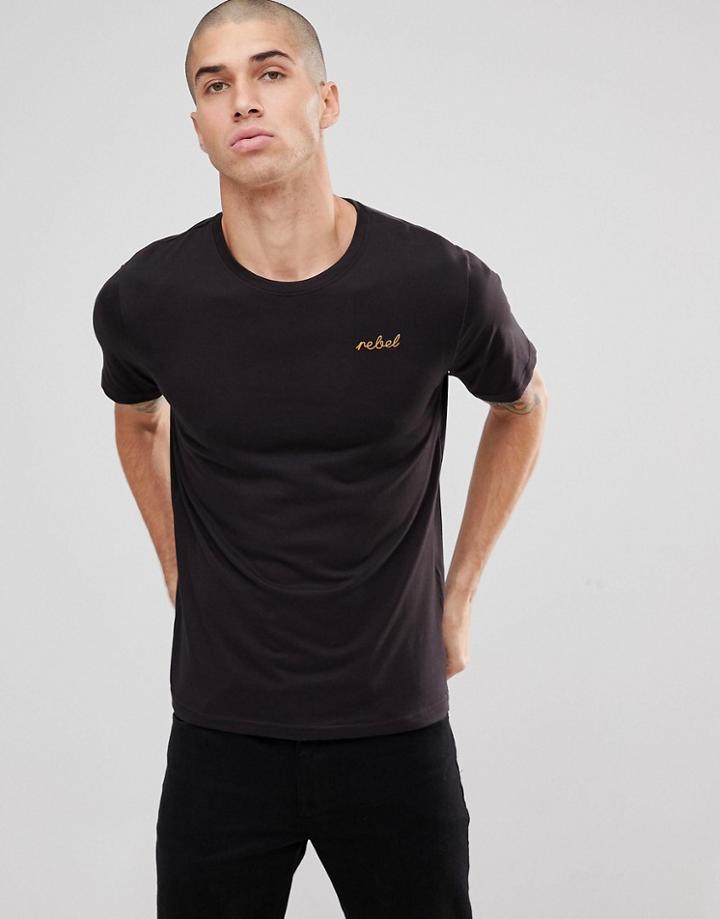 Only & Sons T-shirt With Rebel Slogan - Black