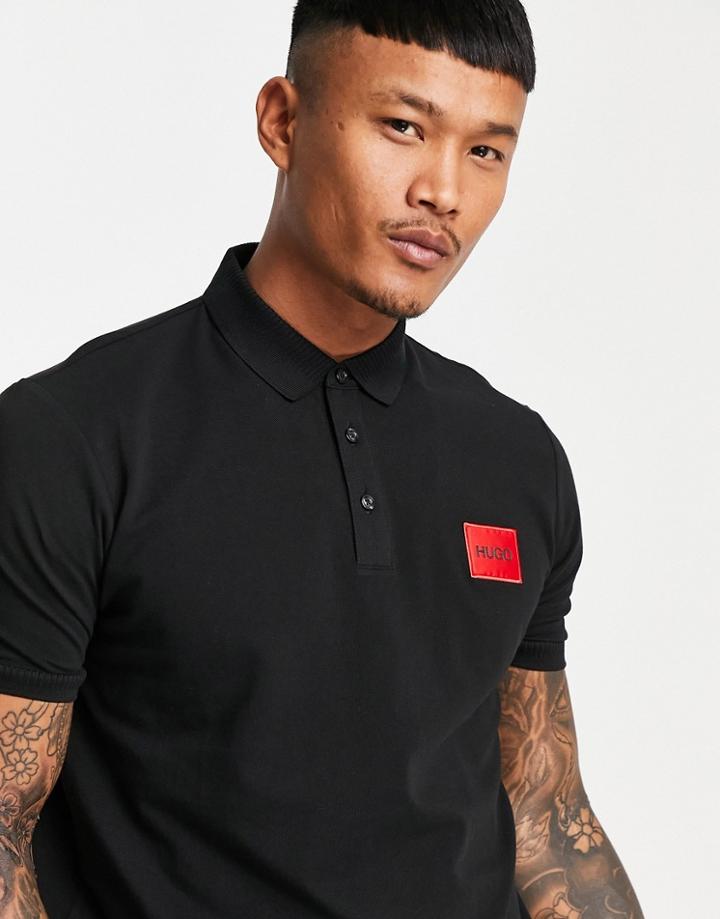 Hugo Dereso212 Slim Fit Contrast Box Logo Polo In Black