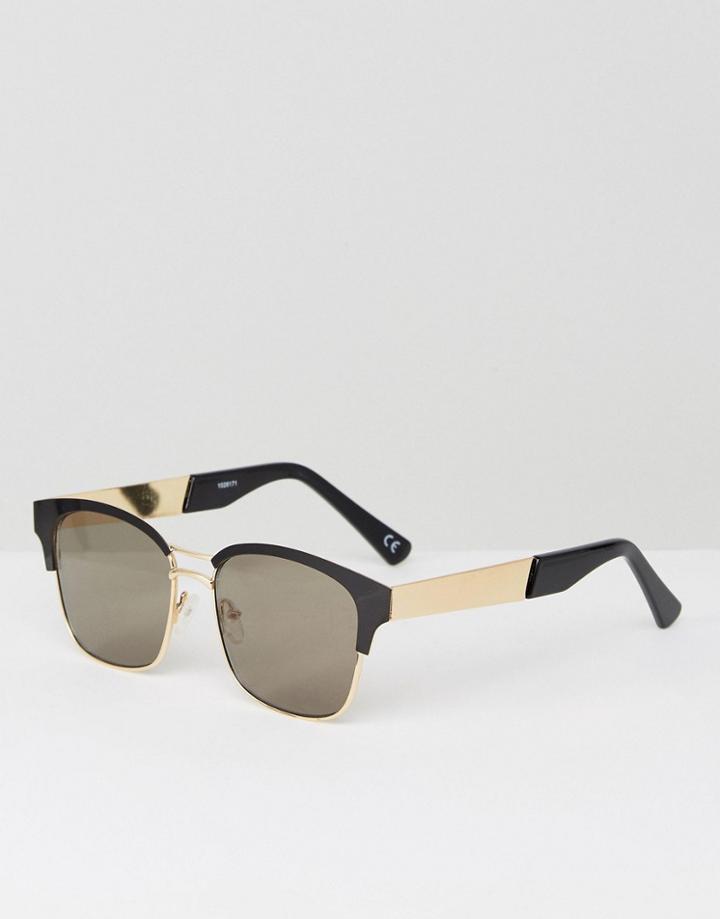 Asos Retro Sunglasses In Black And Gold Metal - Black